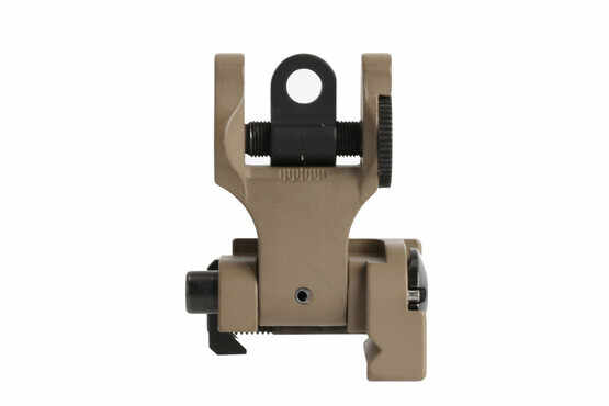 The Troy Industries folding battle sight rear aperture is windage adjustable